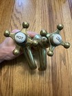 Antique Pair Of Brass Separate Hot   Cold Farmhouse Sink Faucets W cross Handles