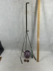 Antique Lightening Rod W purple Glass Ball Metal Collars Finial 1800
