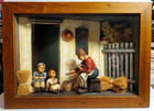 Vintage Wooden Diorama Shadowbox Mom Feeding Kids Poverty Scene Folk Art Picture