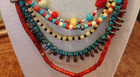 Vtg Native American Sterling Silver 925 Turquoise Coral Bone Necklace 5 Strand