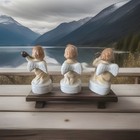 Trio Of Vintage Miniature Japanese Cherub Angel Musicians 2 75    In Height