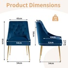 2 Velvet Dining Chairs Mid Century Style - Gold Metal Legs Home Office Chairs