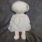 Vintage Eden Toys Cloth Prairie Doll Blonde Yarn Hair White Floral Dress Hat