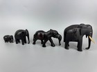 Bundle Of 4 Vintage Hand Carved Black Ebony Wooden Elephant Figurines - Job Lot