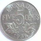 1936 Canada Nickel Five Cents Coin Almost Uncirculated 5c Canadian Au Coin