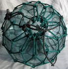 Japanese Glass Fishing Float Xl 12  Pale Aqua In Green Net Bubbles Usa Bz 25d