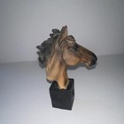 Horse Head Bust Figurine Statue On Black Base With Horseshoe Design