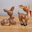 Vintage Style Christmas Deer Figurines Set Of 2 Brown Glitter Fawn Decor