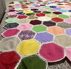 Antique Vintage Quilt Handmade Hexagon Honeycomb Pattern