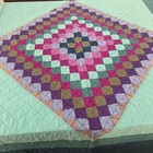Vintage Quilt Handmade Hand Quilted 80 X 80  Multicolor Patchwork Diamond Blue