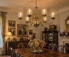 Vintage Brass 6 Light Chandelier Glass Shades Hollywood Regency French