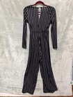 Derek Heart Striped Jumpsuit Women S Black White Tie Front Long Sleeve Wide Leg
