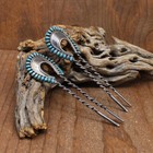 Vintage Sterling Silver Petit Point Turquoise Hair Pins Set Of Two