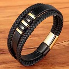 Rugged   Stylish Mens Multilayer Woven Pu Leather Bracelet Durable Fashion