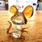 Vintage Mouse Figurine Clear Blown Art Glass Red Nose Mice 2   
