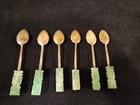 Mcm Vintage 925 Sterling Silver Spoon Set Green Jade Aztec Mayan Tiki Handle