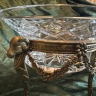 Floral Ram Brass Cut 24  Pbo Crystal Hungary Handmade Centerpiece Pedestal Bowl