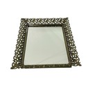 Vintage Vanity Dresser Tray Mirror Filigree Metal Footed Gold Tone