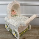 Vintage Handmade Plastic Canvas Baby Carriage Tissue Box Cover Nursery Decor