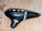 Vtg Ocarina Painted Clay Musical Instrument Black Gold Austria Marked G2 6c 