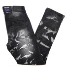 Black Light Men Jeans Stretch Slim Straight Fit Black Distressed Rip Denim