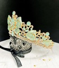 Lime Green Crown  Royal Princess Tiara  Gold Gemstone Crown  Quinceanera Tiara