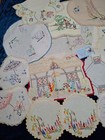Bulk Lot  4 Vintage Hand Embroidered 22 Mixed Linens-cottage crin Lady-use