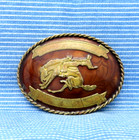 Cowboy Bucking Horse Trophy Belt Buckle Western Ribbons German Silver Vtg cpa477