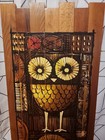 Vintage Owl Oil Painting On Wood  Art Signed Carl  carlson  1960   s Mcm 30 x15 