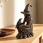 Resin Witch With Raven Statue Tree Root Texture Figurine Halloween Home Decor