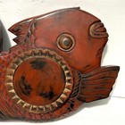 Vintage Japanese Wooden Fish Drum Mokugyo Gyoban Buddhism L60cm No Drumstick