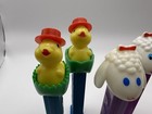 Lot Of 5 Pez Dispensers  2  Chicks Blue Stem  3  Lamb Purple Stem W  Feet