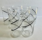 Vintage George Briard Crisa Black white  Striped Retro Glasses Set Of 8