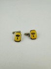Vintage Yellow Enamel Crown Design Cufflinks With Silver T-t