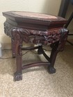 Antique Chinese Octagonal Carved Table With Pink Marble Top  Late 19th Early 20t