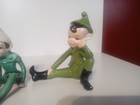 Vintage Elves Elf Pixie Ceramic Figurine Christmas Green Mischievous On A Shelf 