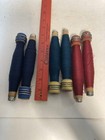 Wood Quills Wooden Bobbins Thread Wrapped Spools Red  Blue  Green Factory Lot-6 
