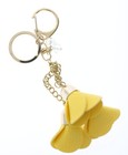 Yellow Dangle Drop Rose Bud Flower Gold Tone Key Chain Fob Purse Charm