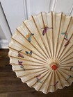 Vintage Asian Style Paper Parasol Umbrella  Bamboo Handle  Beige Butterfly