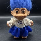 Vintage Trolls Russ Hanukkah Jewish Star Blue Hair Around The World Doll 