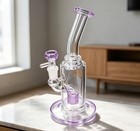 10  Purple Glass Water Pipe Recycler Bong 14mm Bowl Thick Smoking Pipes Hookah      