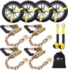 Car Tie Down Straps For Trailers Include 4 Ratchets With Steel Chain Anchors    