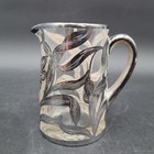 Vintage Antique Silver Overlay Floral Art Nouveau Glass Creamer   Sugar Set