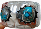 Gem Grade Morenci Turquoise Cuff   Earrings Old Pawn Navajo Sterling Silv Sz 6 5