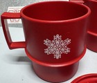 Vtg Tupperware Coffee Cup Mug Christmas Stackable Set Of 4 Red Snowflake W  Lids
