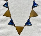 Vintage 1930s Art Deco Blue Triangle Czech Vauxhall Glass Necklace