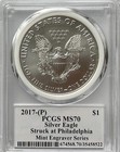 2017  p  Silver Eagle Pcgs Ms70 Struck At Philadelphia Mercanti Signed Engraver