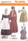 Pattern For Colonial Pilgrim Costume Dress Simplicity 3723 Patriot Hat Miss 6-12