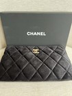 Chanel Vip Black Velvet Zip Evening Clutch makeup Pouch Nib