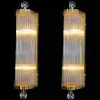 Pair Art Deco Vintage Light Old Lamp Wall Sconces Fixture Brass   Glass Rod